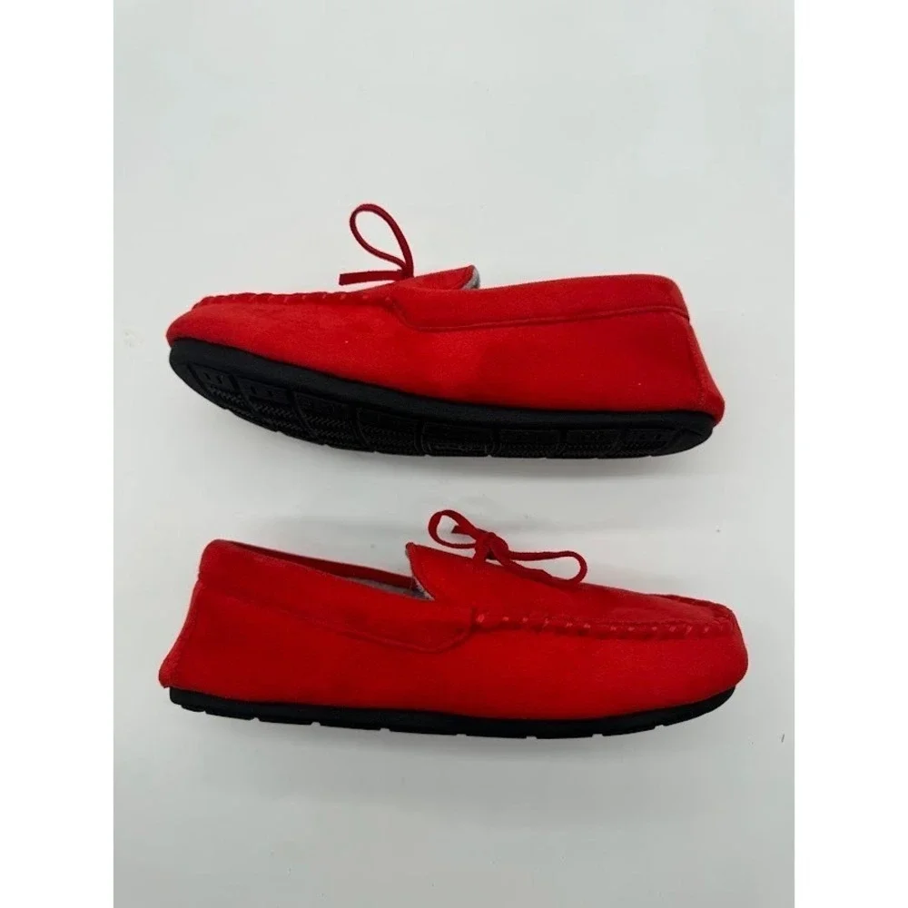 Original Penguin Kids Red Moccasin Slippers Fleece‎ Lined House Shoes Size 4